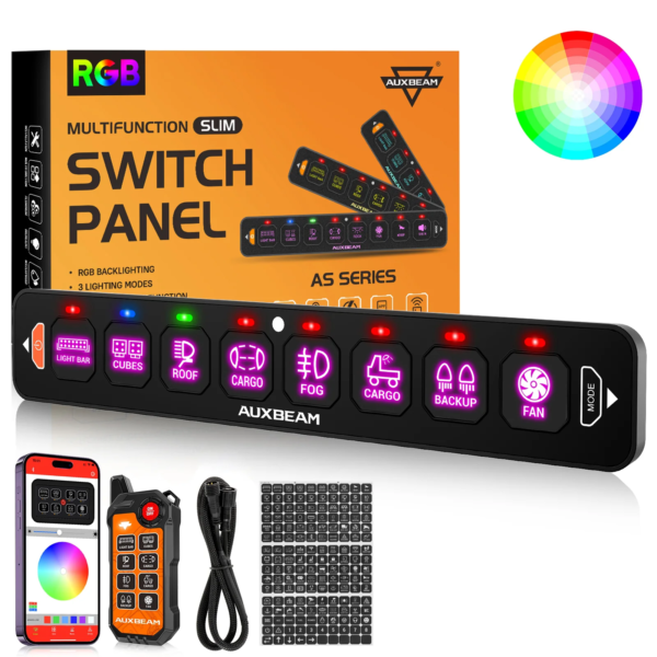 AS Series 8 Gang RGB Slim Switch Panel with APP&Remote Control, Toggle Momentary Pulsed Mode Supported(One-Sided Outlet)