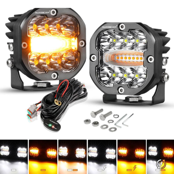 Auxbeam XP-ULTRA Series 3 INCH 96W 9600LM LED PODS 6 MODES WHITE AMBER FLASHING LED DRIVING LIGHTS
