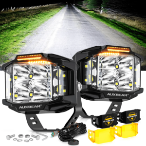 Auxbeam V-MAX Series 4 Inch 92W 8960LM Spot Beam Side Shooter Square Pod Lights with Amber DRL