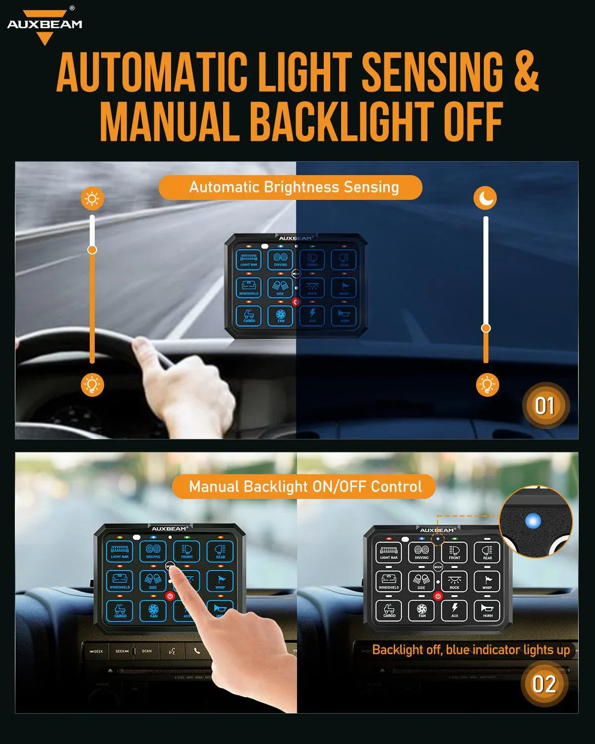 Auxbeam 12 Gang RB120 RGB Switch Panel, Toggle Momentary Pulsed Mode Supported - Image 4