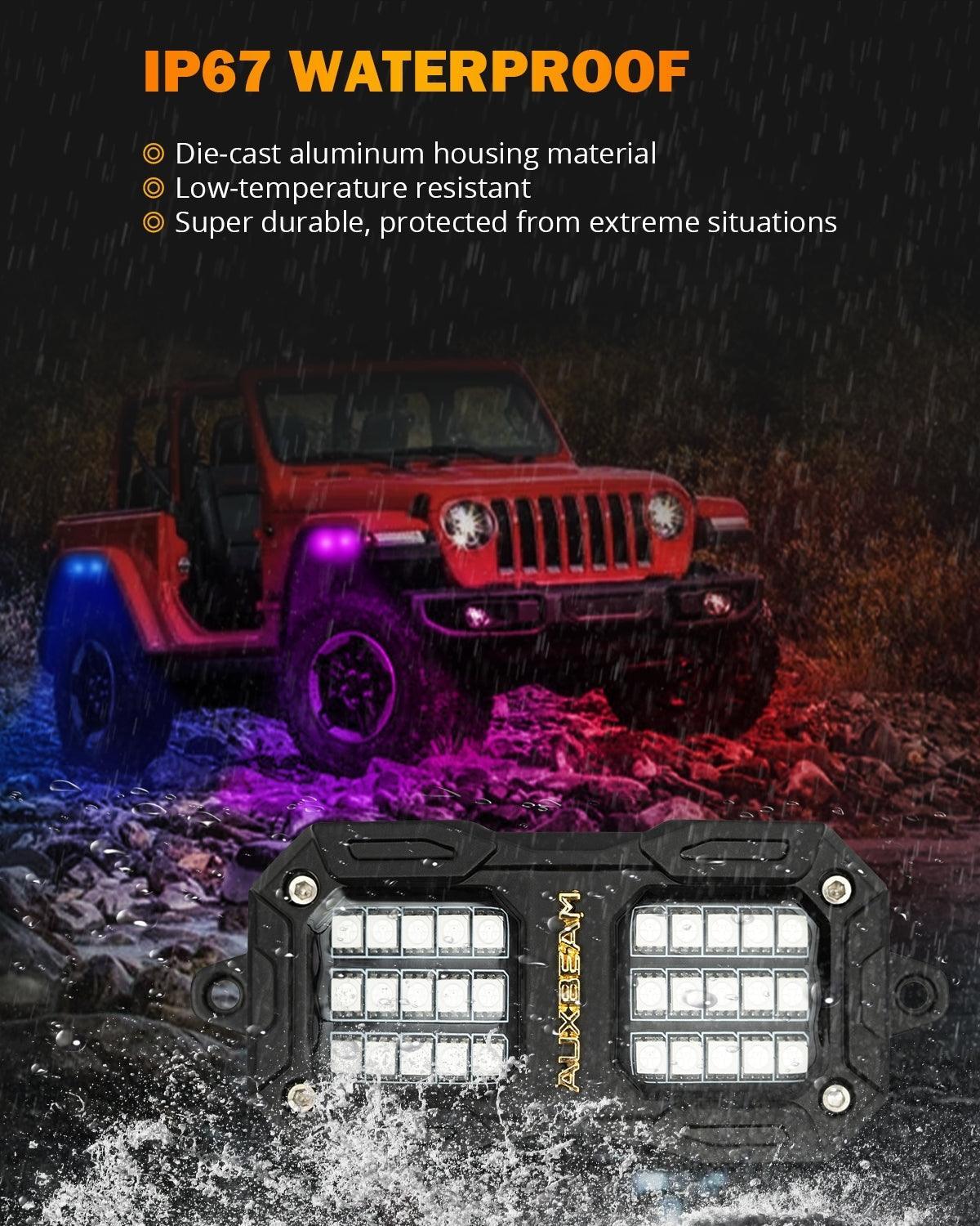 Auxbeam 4PCS RGB LED Rock Lights Kit Multicolor Neon Underglow Lights with Bluetooth APP & Remote Control - Image 5
