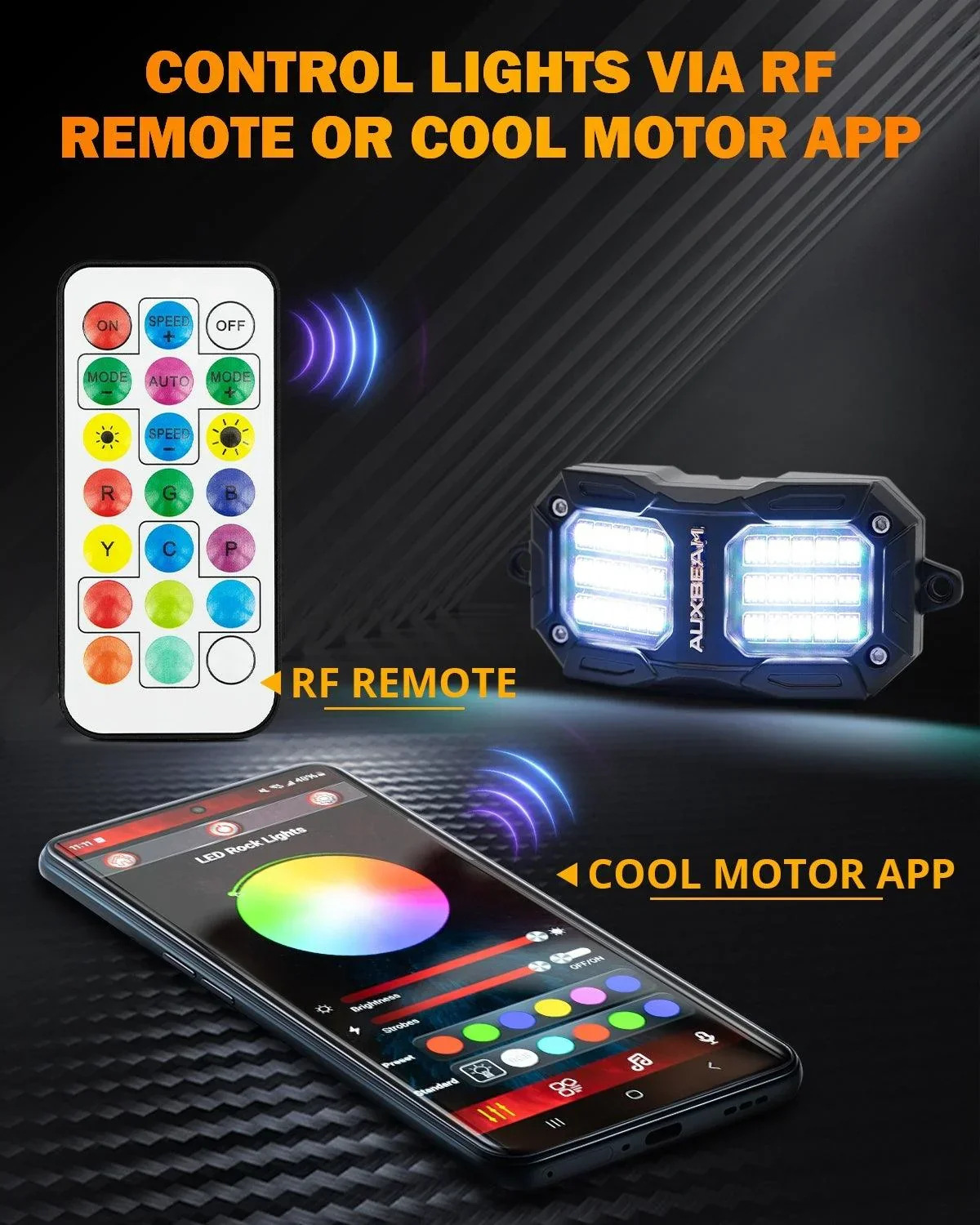 Auxbeam 8PCS RGB LED Rock Lights Kit Multicolor Neon Underglow Lights with Bluetooth APP & Remote Control - Image 5