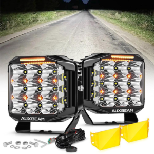 Auxbeam V-MAX Series 7 Inch 228W 26100LM Spot Beam Side Shooter LED Square Pod Lights with Amber DRL&Backlight