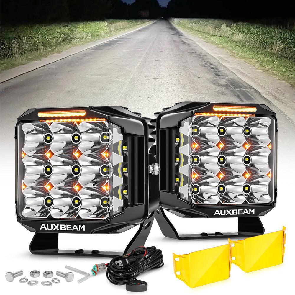 Auxbeam V-MAX Series 7 Inch 228W 26100LM Spot Beam Side Shooter LED Square Pod Lights with Amber DRL&Backlight