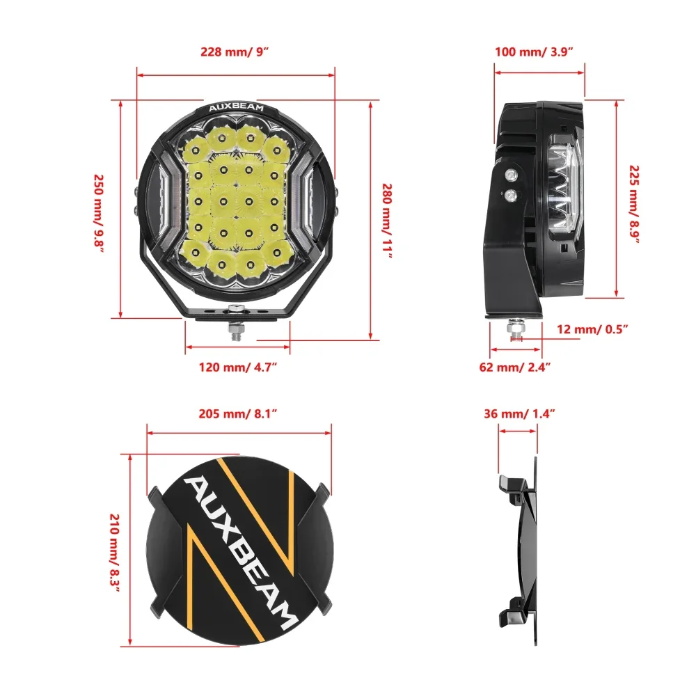 Auxbeam V-ULTRA 9 Inch 300W LED Side Shooter White Driving Lights with Amber DRL - Image 5