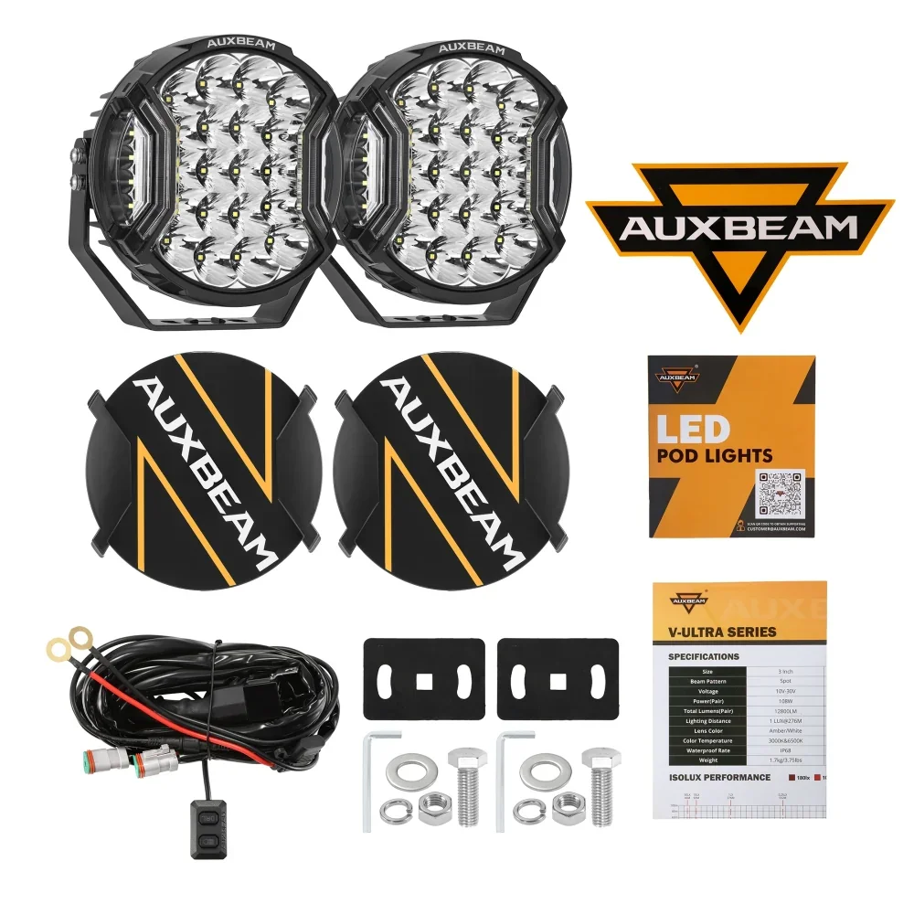 Auxbeam V-ULTRA 9 Inch 300W LED Side Shooter White Driving Lights with Amber DRL - Image 6