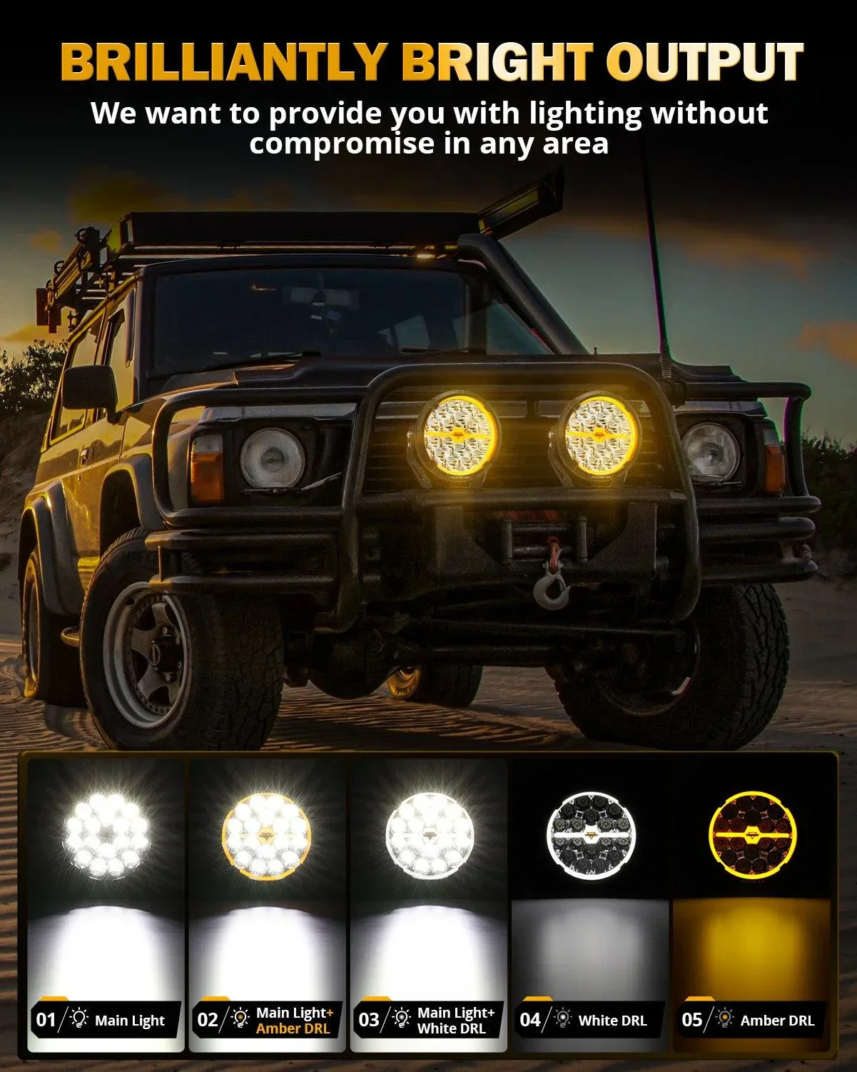 Auxbeam RAY-L Series | 7 Inch 240W 25800LM Dual DRL Offroad LED Driving Lights - Image 2