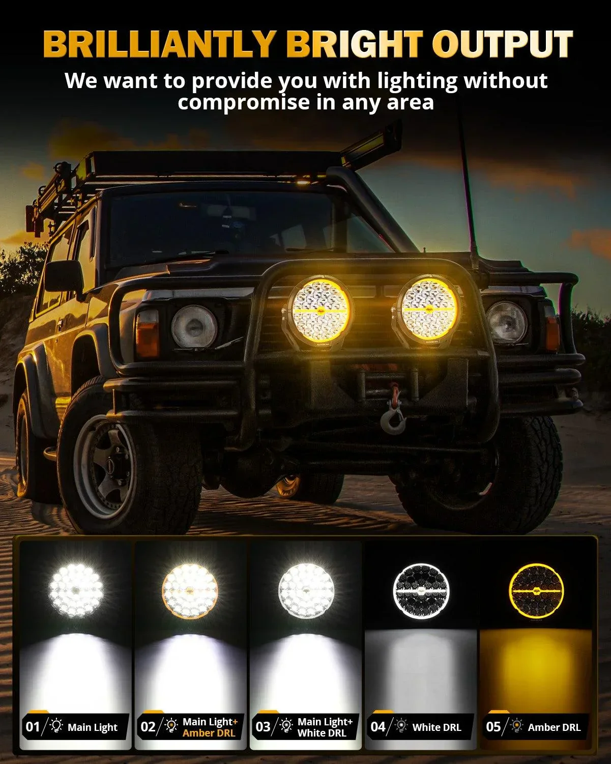 Auxbeam RAY-L Series 9 Inch 318W 34180LM Dual DRL Offroad LED Driving Lights - Image 2
