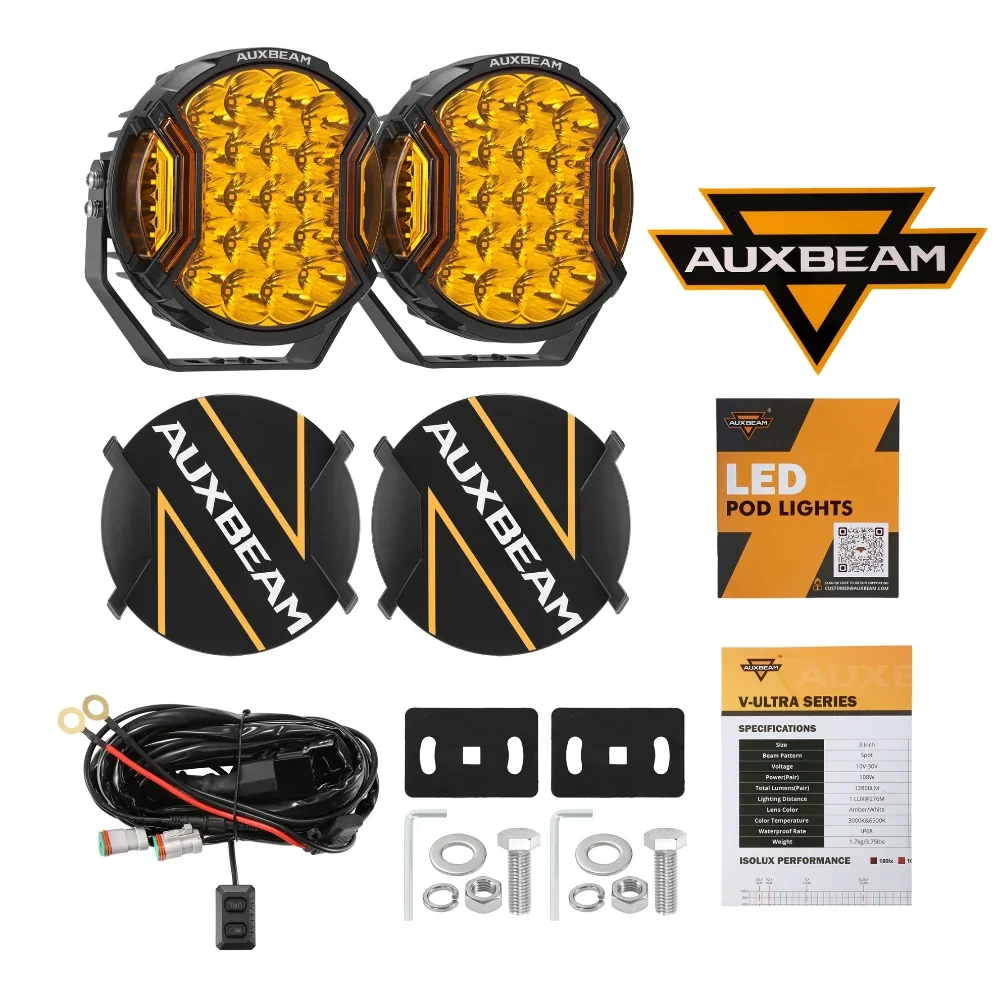 Auxbeam V-ULTRA 9 Inch 300W LED Side Shooter Amber Driving Lights with Amber DRL - Image 7