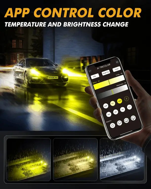 Auxbeam H4 LED Headlight Bulbs 110W 25000LM GX Bi-Color Smart Series, with App Control Via Bluetooth & Dual Color Switchback - Image 2