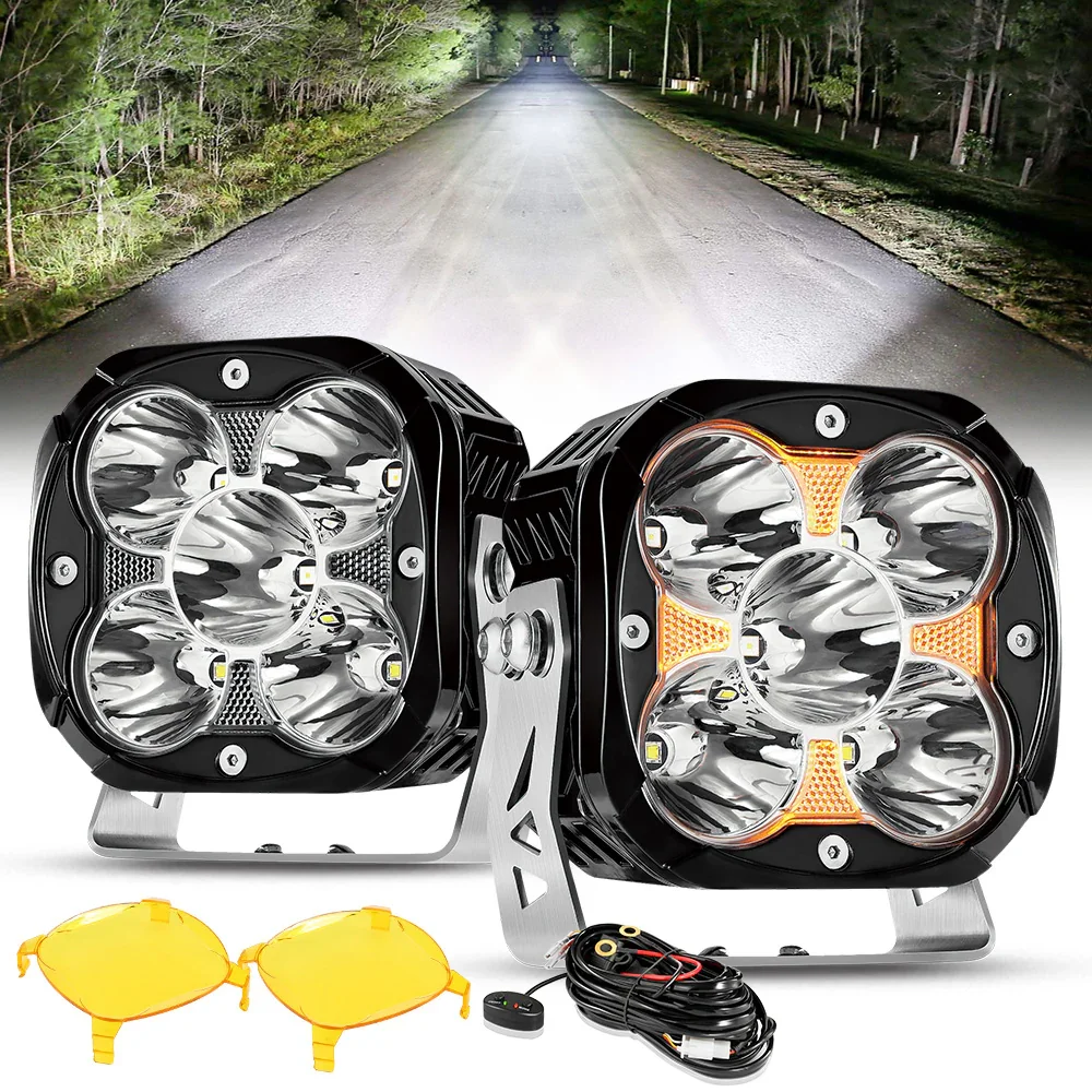 Auxbeam XP-ULTRA Series 4.5 Inch 128W 15200LM Spot Beam LED Pod Lights Off Road Lights with Amber DRL