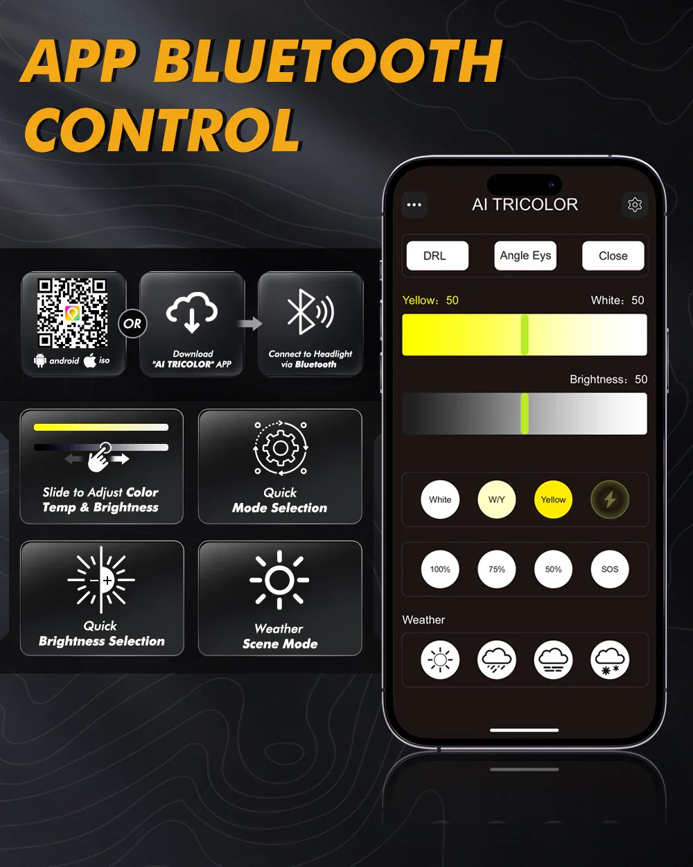 Auxbeam H11 H9 H8 H16 LED Bulb 110W 25000LM GX with App Control Dual Color - Image 3
